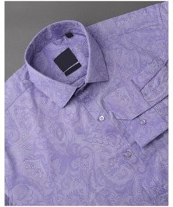 Men's Abstract Jacquard Texture Cotton Shirt in Biloba Blue