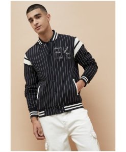 Mens Striped Varsity Jacket Casual Sporty Outerwear