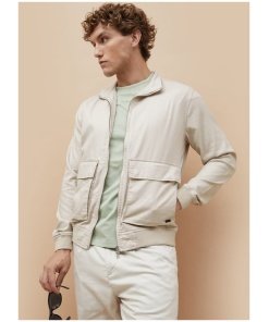 Stand Collar Textured Jacket for Men Modern Everyday Wear