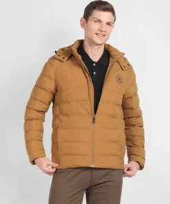 Solid Windproof Puffer Jacket with Removable Hood