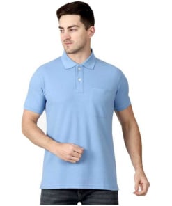 Half Sleeve Polo Collar Sky Blue Cotton Tee for Men