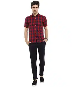 Men's Twill Spread Collar Casual Checkered Shirt