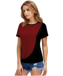 Stylish Maroon Polyester Knit Western Wear T-Shirt for Women