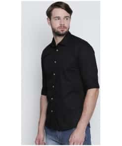Black Cotton Slim Fit Men's Casual Shirt
