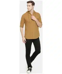 Cream Men's Cotton Casual Short Cross Kurta Shirt