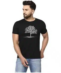 Regular Fit Black Cotton Tee for Men