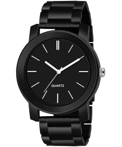 Men's Stainless Steel Watch Series with Black Dial & Long Colored Strap