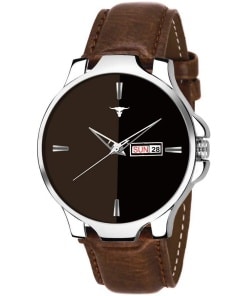 Men's & Boy's Day and Date Analog Watch with Brown Dial and Strap