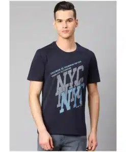 Navy Blue Cotton Men's Half Sleeve Round Neck T-Shirt
