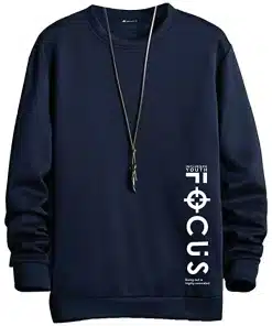 Men's Printed Round Neck Full Sleeve Navy and White Cotton Slim Fit T-Shirt