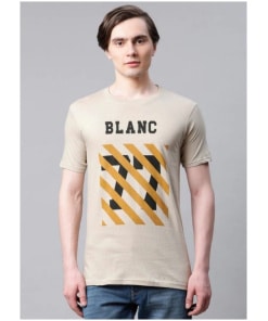 Half Sleeve Round Neck Beige Cotton Tee for Men