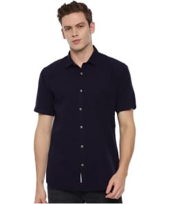 Navy Blue Men's Cotton Slim Fit Casual Shirt