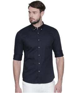 Stylish Navy Blue Cotton Shirt for Men – Slim Fit Casual Wear
