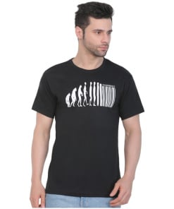 Black Cotton Jersey Round Neck Printed Men's T-shirt