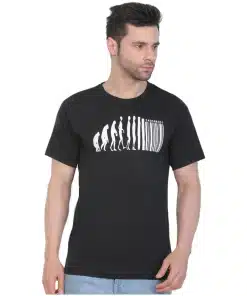 Black Cotton Jersey Round Neck Printed Men's T-shirt