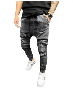 Relaxed Fit Blue Grey Biker Jeans: Effortless Men's Style