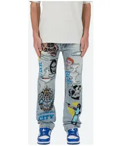 Purple Print Stacked Flare Jeans