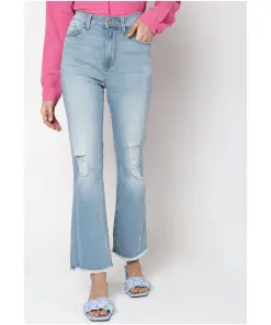 Blue High Rise Distressed Bootcut Jeans