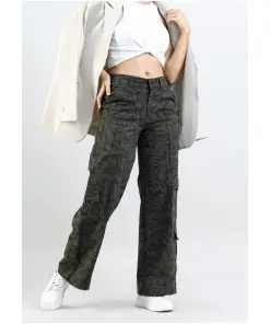 Green Camouflage Wide Leg Women's Cargo Trousers