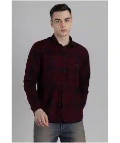 Maroon Regular Fit Men's Cotton Check Shirt