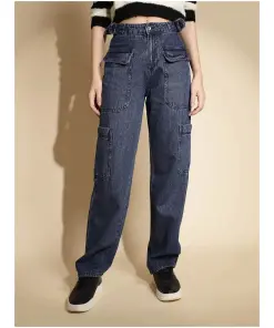 Blue Solid Relaxed fit Mid Rise jeans