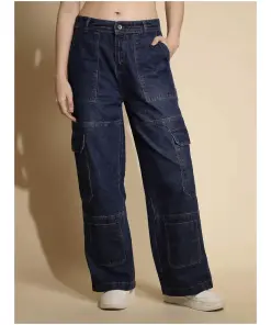 Blue Solid Boyfriend Fit Mid Rise jeans