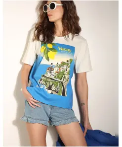 White Ombre Graphic Print T-shirt