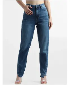 Blue High Rise Mom Fit Jeans