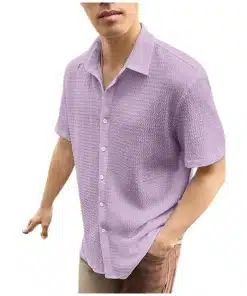 Regular Fit Self Design Popcorn Spread Collar Casual Half Sleeve Shirt