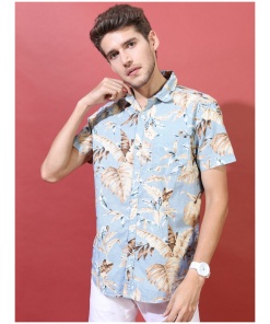 Men Green & Beige Slim Fit Printed Casual Shirt