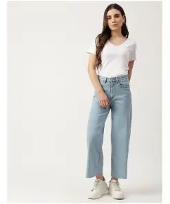Cotton Mix Plain Wide Leg Jeans