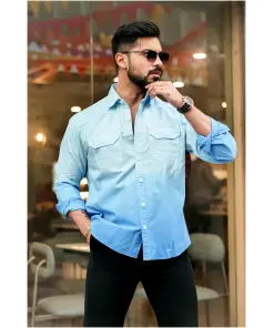 Sky Double Shade Cotton Rfd Designer Shirt