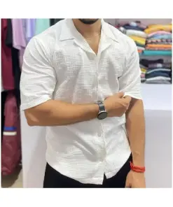Men Regular Fit Self Design Lapel Collar Casual Shirt