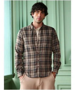Gradient Plaid Button Down Shirt for Men Casual Wear