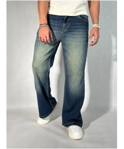 Mens Aged Wash Straight Leg Denim Classic Style